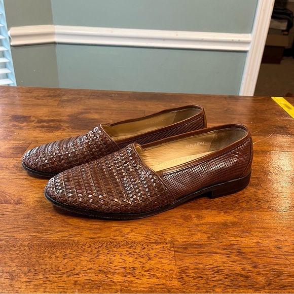 Martin Dingman men’s Made in Italy brown leather woven loafers size 11 - Picture 1 of 11
